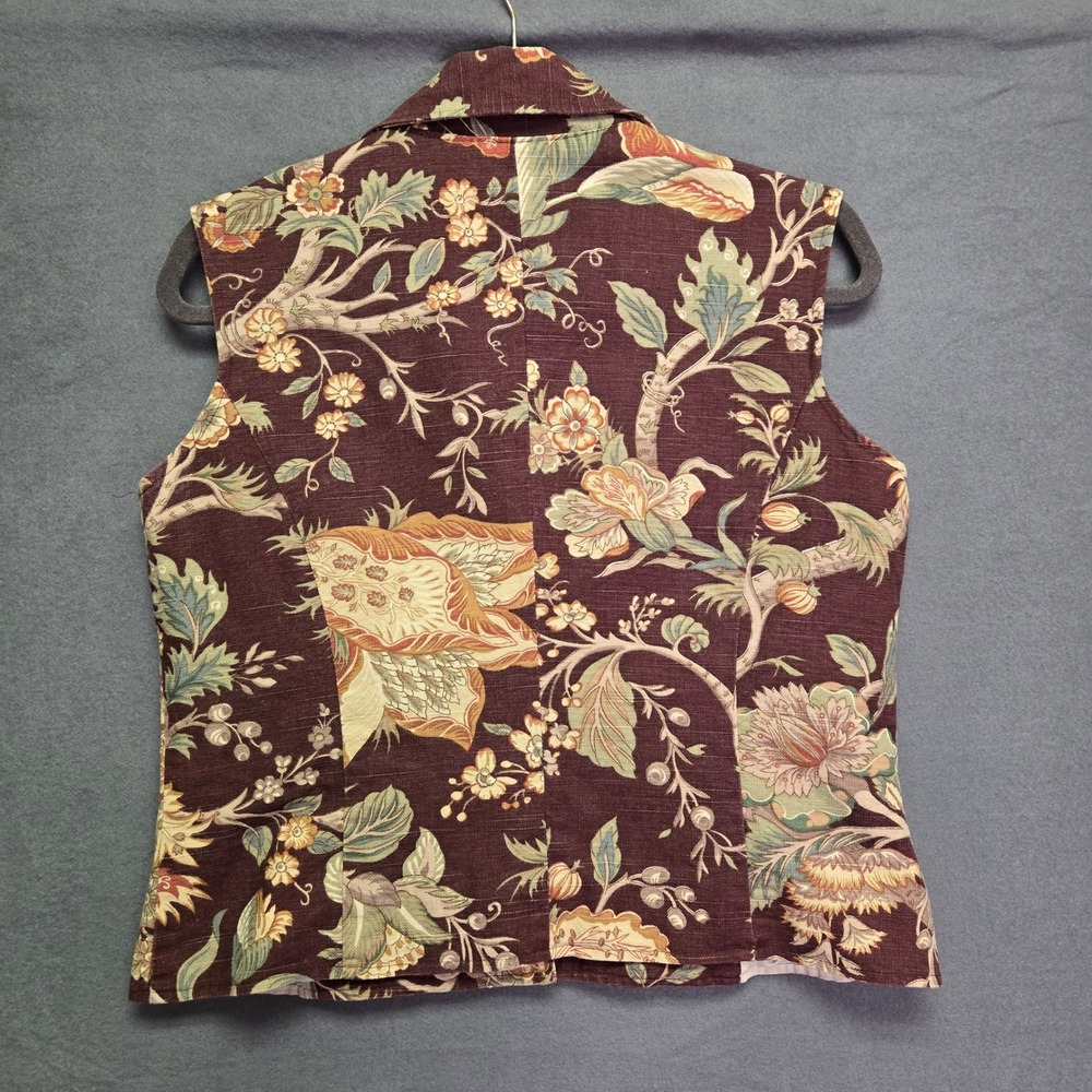Vintage Floral Canvas Vest Button Front S Burgundy Boho Cottagecore Boho Chic - Picture 2 of 10